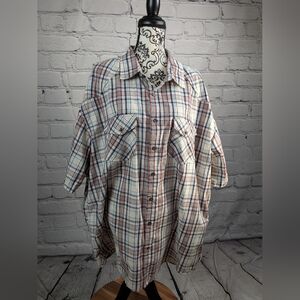 Bruno men's plaid print short sleeve button front plus size 3xl shirt pocket b19